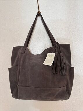NWT Garnet Hill Dark gray Suede Tassel Tote